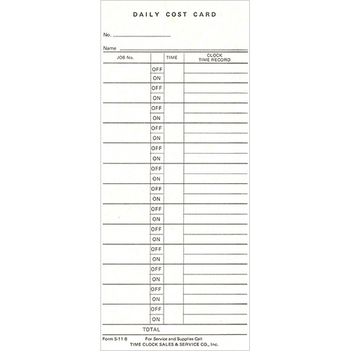 S11B Time Cards/1000 per box – Special order please call | TimeClockSales